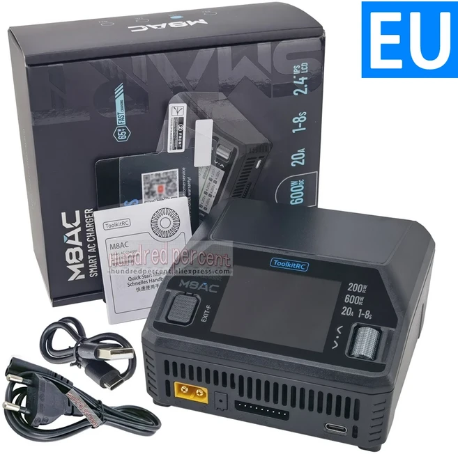 ToolkitRC M8AC 스마트 Lipo 배터리 충전기 1-8S PD 65W FPV 모델 부품 200W, 02 EU 플러그, 01 M8AC Package 1, 1개