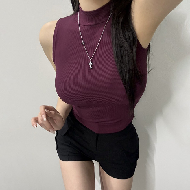 VANANA2 여성 부유방커버 잔골지 스판 글램핏 반목나시 민소매 나시탑