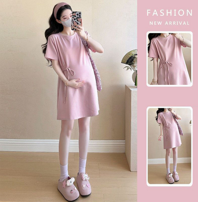 여름 임부 미니 원피스 캐주얼 원피스 간편 착용 편안한 스타일 단순 디자인 JS