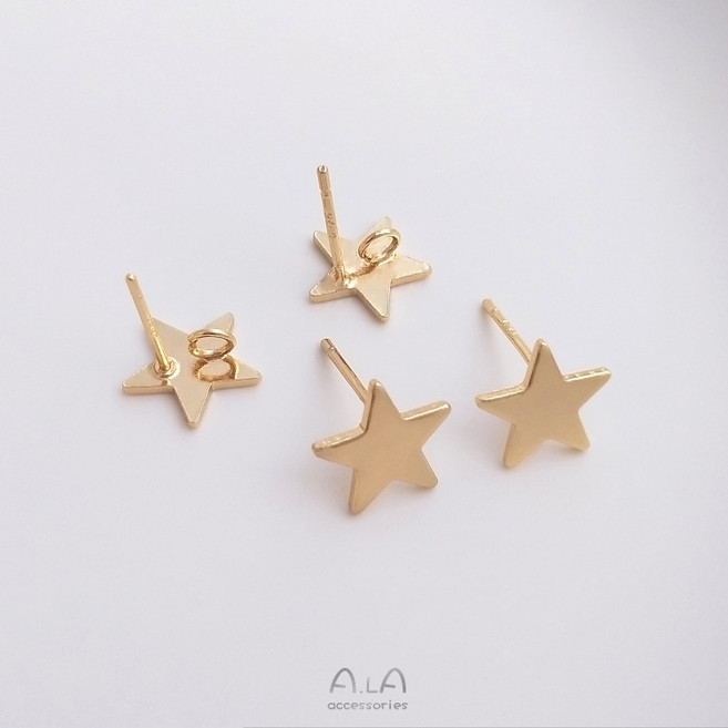 A.LA 14K包金保色五角星形帶吊環針耳釘