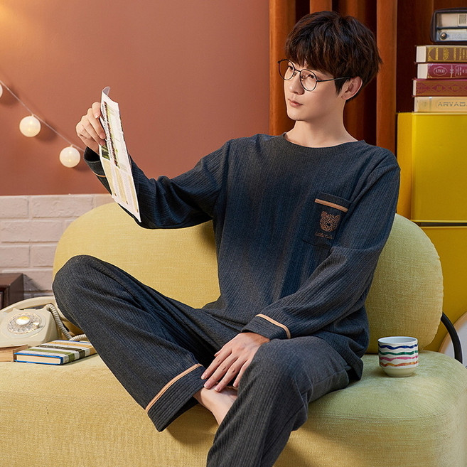 FvaBzon 남성 곰돌이 잠옷 긴팔 파자마 빅사이즈 가을 겨울 루즈핏 홈웨어