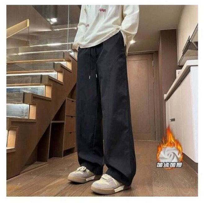 大尺碼防風防水登山褲 - 耐磨工作褲 冬季加絨加厚刷毛雪褲 寬鬆直筒休閒長褲