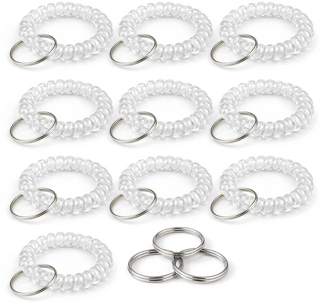 두꺼운 스프링 컬러 고무 밴드 락커키 열쇠고리, 10개, 투명