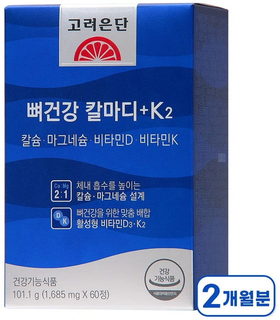고려은단 뼈건강 칼마디+K2 칼슘 마그네슘 비타민D 비타민K2, 60정, 1개 - 쿠팡