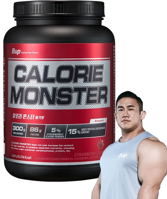 비유피 칼로리몬스터 딸기맛 체중증가 게이너, 1개, 1.5kg - 쿠팡