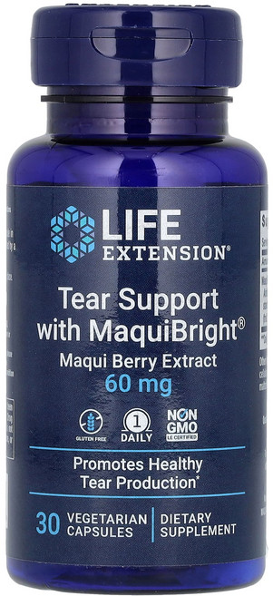 Life Extension 티어 서포트 눈 건강 보조제 MaquiBright 함유 마키베리 추출물 60mg 베지 캡슐 30정 Extension (라이프 익스텐션), Life Extension, 티어 서포트 눈 건강 보조, 1개