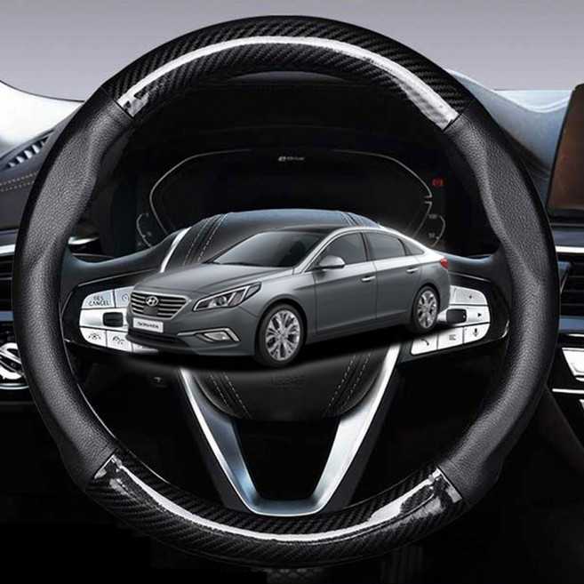 LF소나타핸들커버 차량용 카본 자동차 핸들 가죽 원형 D컷, D컷_블랙