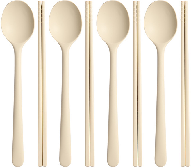 트루쿡 실리콘 안전한 다용도 수저세트, 4세트, 숟가락+젓가락, 베이지