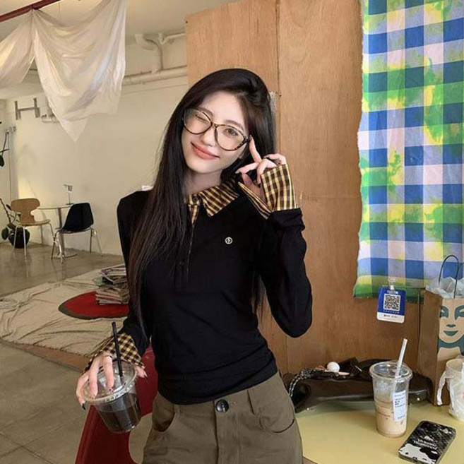 스타일닥터 여성 봄 가짜 두장 칼라 니트티 긴팔 출근 데일리