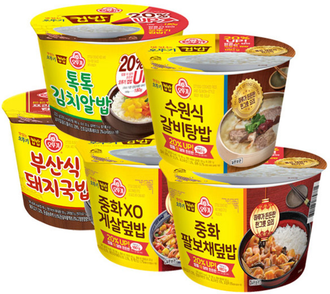 오뚜기 컵밥 중화XO게살덮밥 + 중화팔보채덮밥 + 수원식갈비탕밥 + 톡톡김치알밥 + 부산식돼지국밥, 1세트