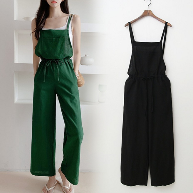 NewCare 여성 린넨 점프수트 오버롤 멜빵 슬랙스 썸머 와이드 팬츠
