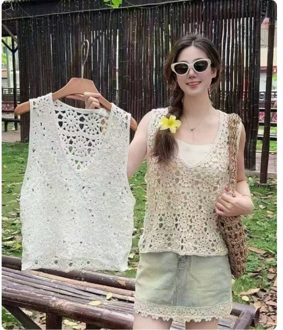 플라워 크로쉐 니트 베스트