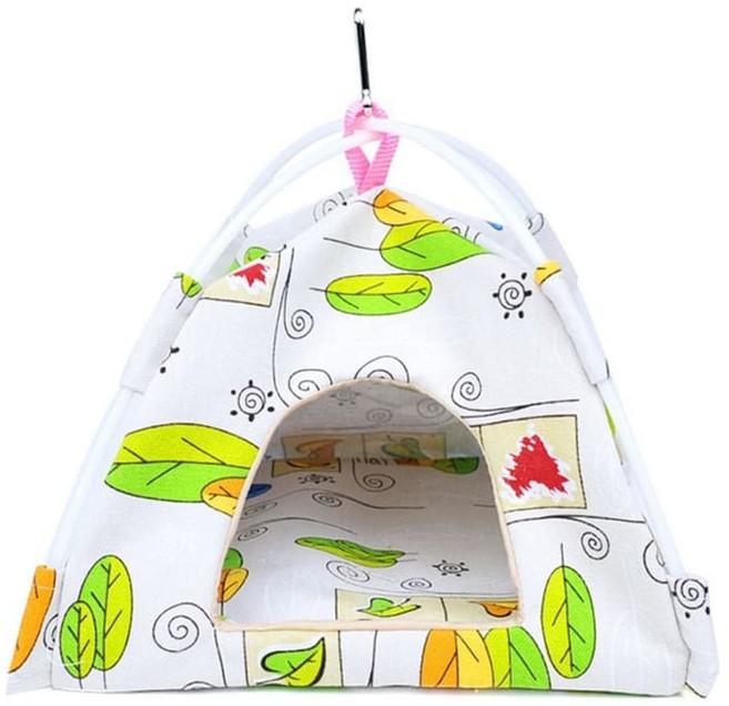 앵무새 텐트 새장 둥지 소동물 은신처 침대 새집 새용품 대형, 대, 그린 잎, 1개