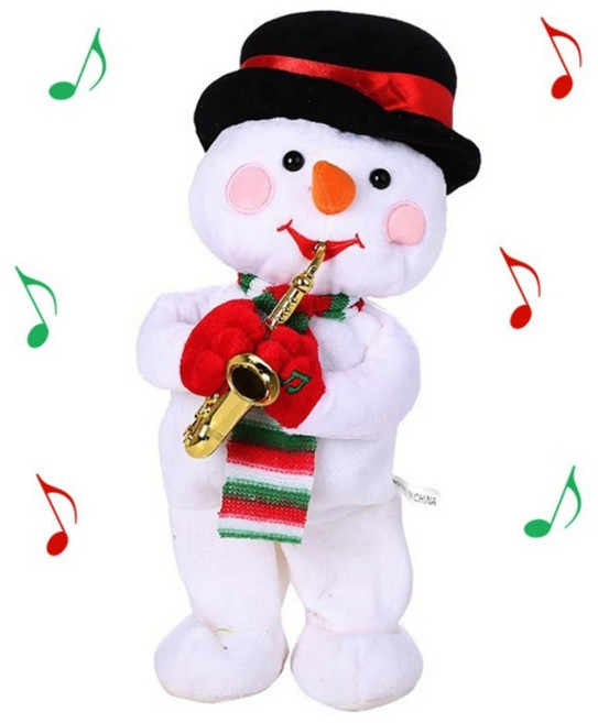 크리스마스 댄싱 트리 인형 11곡 캐롤 플레이 장난감 인형 선물, 1개, 섹소폰 부는 눈사람 인형, 42cm