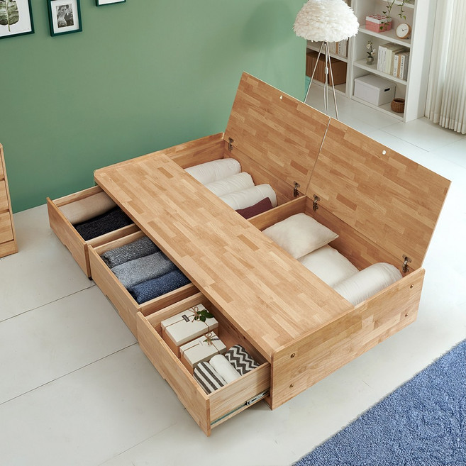 아달라 날라 원목 무헤드 수납침대 프레임, 베이지