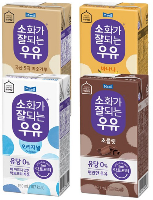매일 소화가잘되는우유 락토프리 190ml 24개 무배/바나나6+초콜릿6+오리지널6+미숫가루6