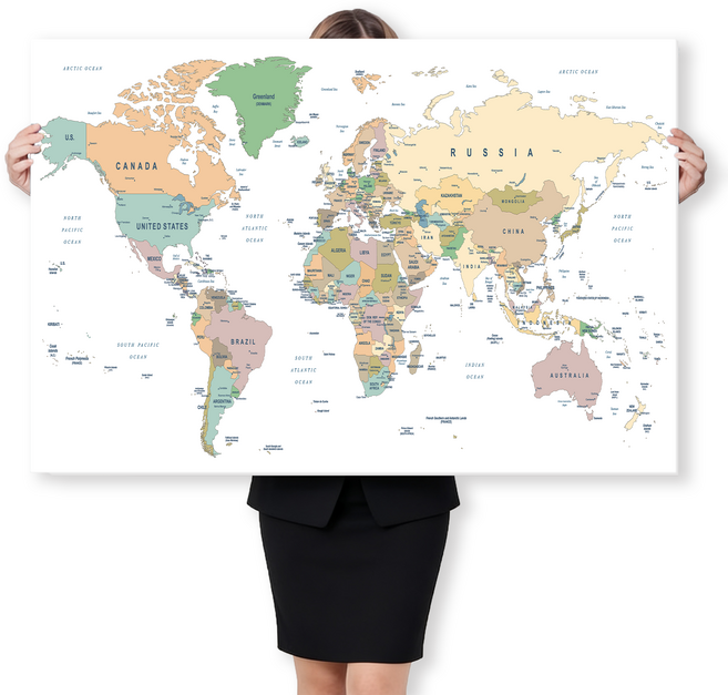 네모아트 세계지도 거실 사무실 인테리어 돈들어오는그림 캔버스액자, 화이트세계지도