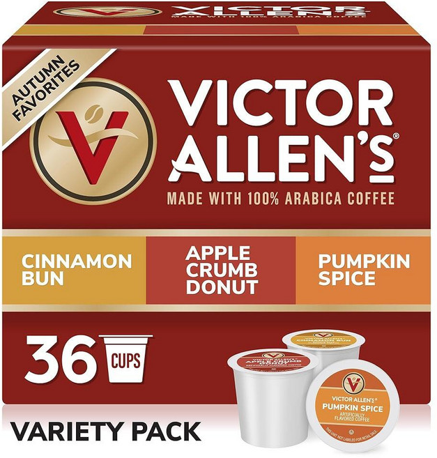 Victor Allen's Coffee Across America 버라이어티 팩 (시애틀 다크 뉴욕 셀렉트 시카고 블렌드 라스베이거스 로스트) 96개 큐리그 K-컵 브, 36 Count (Pack of 1), Autumn Favorites Coffee Variet