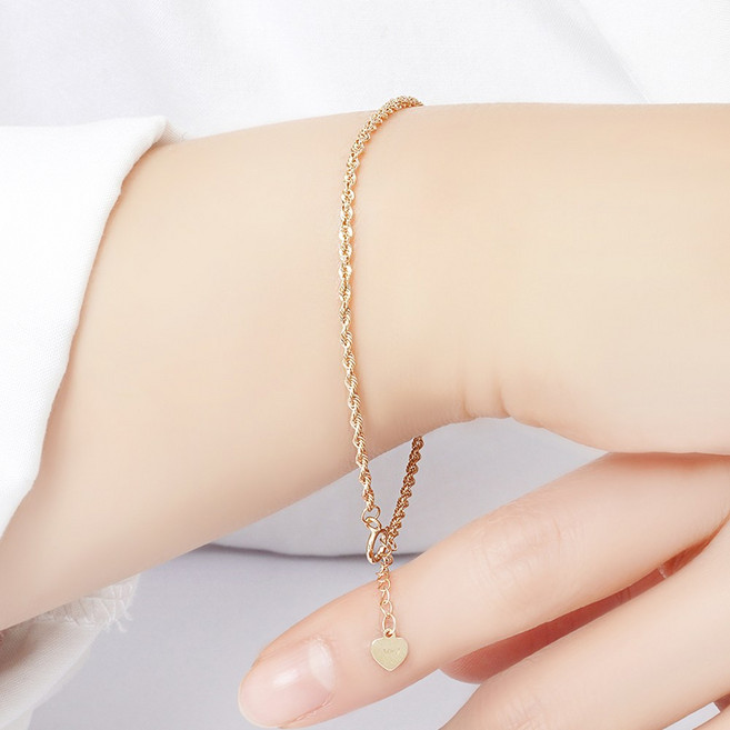 주리에떼 14K 18K 여성 데일리 이태리 체인 골든 로프 레이어드 금 팔찌