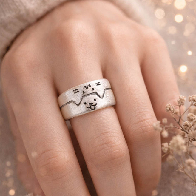 디아브 강아지 고양이 실버 겹반지 우정링 커플링