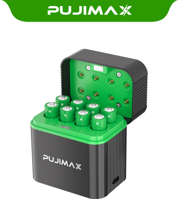 PUJIMAX 스마트 건전지 충전기 케이스 8구 AAA 1.5V 1100mWh 리튬이온 충전식 배터리 8개 포함, 1개
