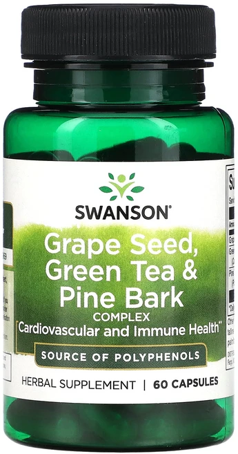 Swanson 포도씨 녹차 & 소나무껍질 복합체 캡슐 60정, Swanson포도씨녹차소나무껍질복합체캡슐60정, 1개 - 쿠팡