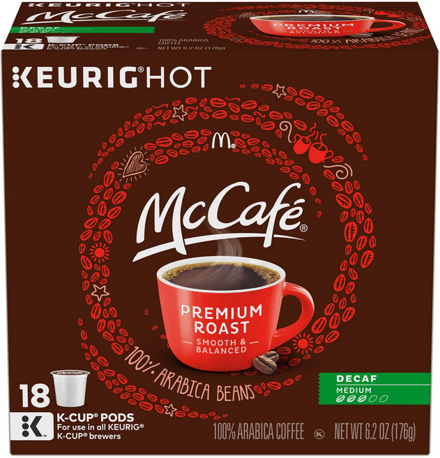 McCafé 프리미엄 로스트 디카페인 큐리그 싱글 서브 K컵 포드 미디엄 커피 160212, One Color, 521.63g, 1개