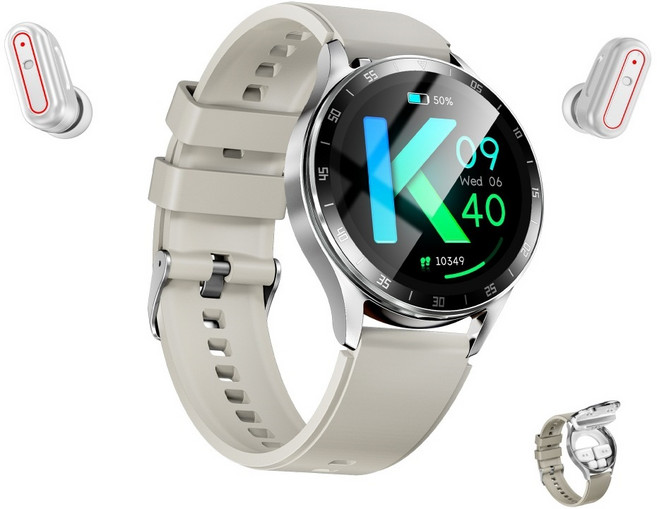 ITech 스마트워치 블루투스 이어폰 투인원 TWS 무선 두 귀 통화로 음악 듣기, 실버크렉, 33cm, GPS + 블루투스