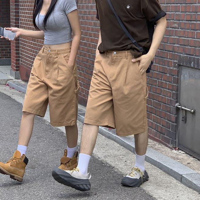 [체형커버~2XL] 쿠키 카펜더 옆포켓 핀턱 워싱 카고 코튼 버뮤다 팬츠 (5color)