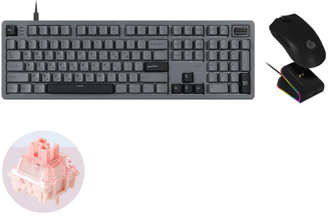 지클릭커 유선 8K 풀배열 기계식 키보드 무선 8K 충전독 마우스 세트 자석축 풀윤활 3중 라텍스 흡음 구조, 일반형, 문스톤그레이_보글보글 무소움 레이저자몽축, GRP799