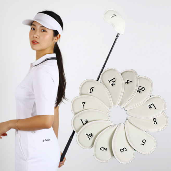 [남녀공용] 제나리 아이언 가죽 커버 골프채 클럽 헤드 12종 세트, 아이보리_12종