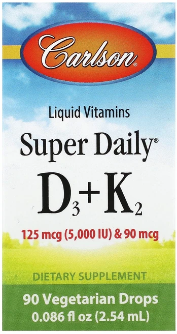 칼슨랩스 슈퍼 데일리 D3 + K2 125mcg (5000IU) 90mcg 베지 드롭 90개 2.54ml (0.086fl oz), 1개 - 쿠팡