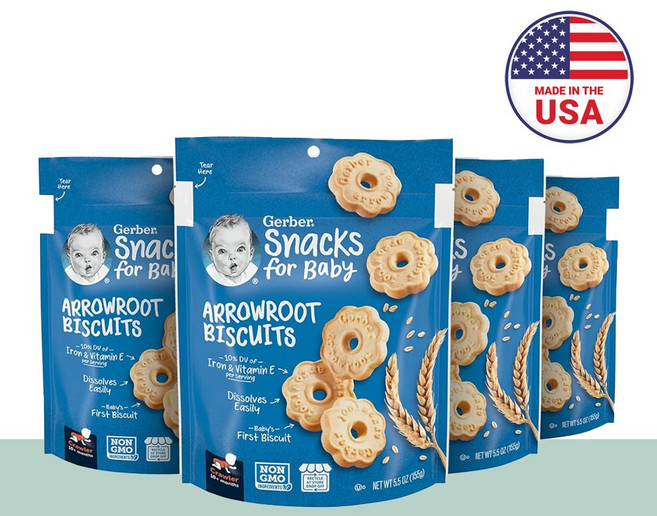 거버 Arrowroot Biscuits 애로루트 비스킷 155g 아기과자 핑거푸드 4개