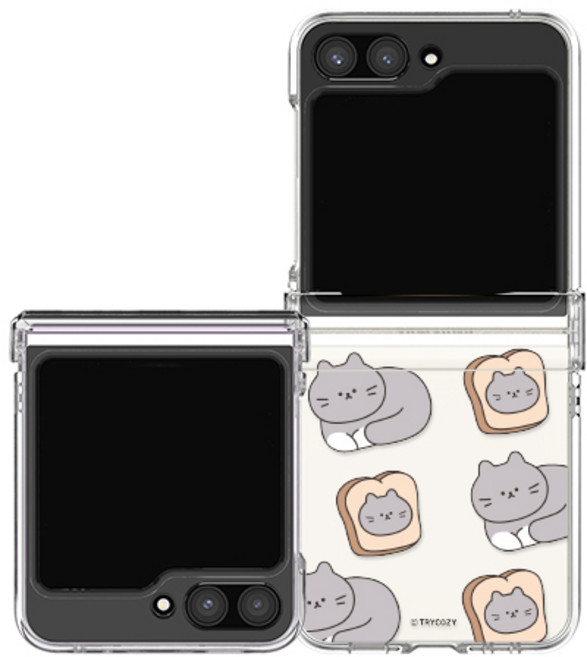 야옹이 식빵 갤럭시 Z플립 투명 하드 힌지보호 휴대폰 케이스