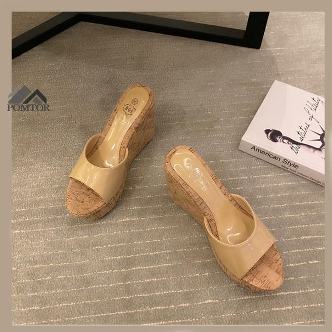 POMTOR 여성 여름 통굽 웨지 힐 슬리퍼 샌들 웨지 샌들힐 하이힐 통굽신발