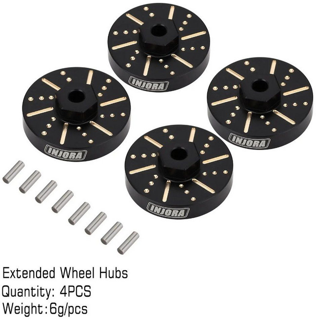 INJORA 헤비 블랙 코팅 황동 카운터 스티어링 너클 휠 헥스 1/24 RC 크롤러 자동차 축 SCX24 업그레이드 부품, Extended Wheel Hubs