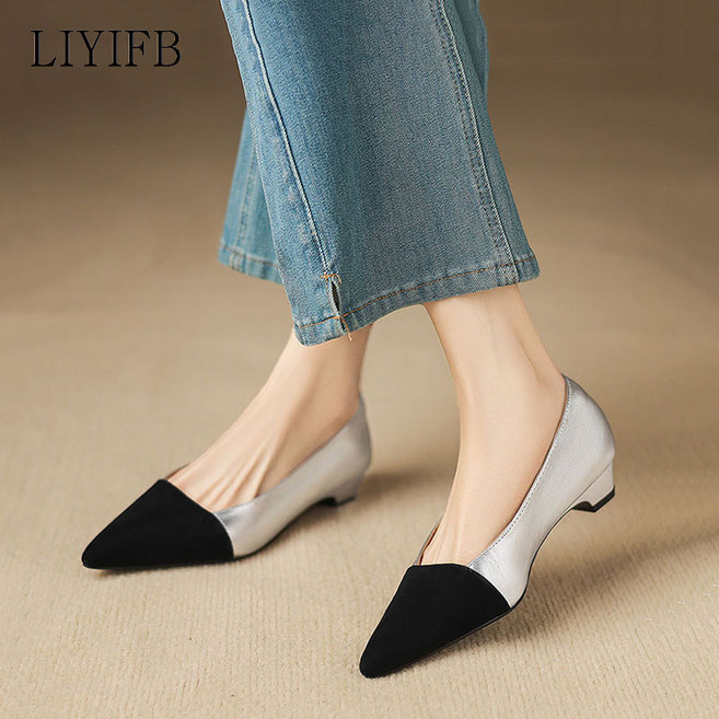 LIYIFB 투톤 스틸레토 펌프스 3cm 여성 양가죽 구두