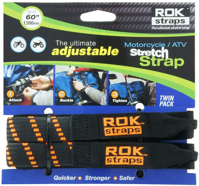 ROK Straps ROK-10031 블랙/오렌지 45.7cm - 152.4cm(18-60인치) 오토바이/ATV 조절 가능한 스트레치 스트랩 375235, ROK Straps ROK-10031 블랙/오렌지 45