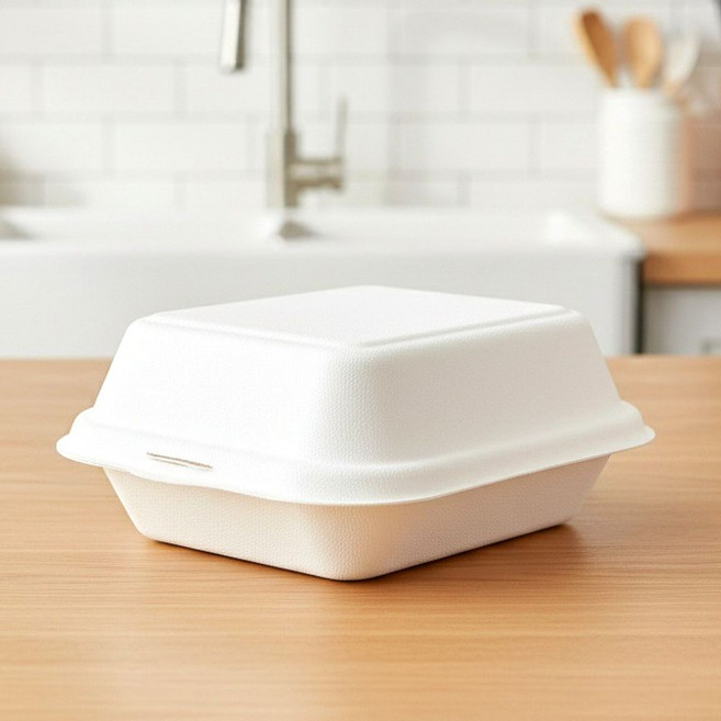 일회용 펄프 도시락 화이트 샌드위치 햄버거 사각 박스 용기, 50개, 1개입