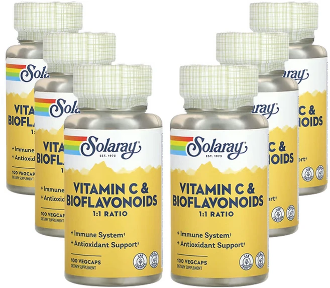 솔라레이 비타민C 및 바이오플라보노이드 1:1 비율 베지 캡슐 100정, 6개 - 쿠팡
