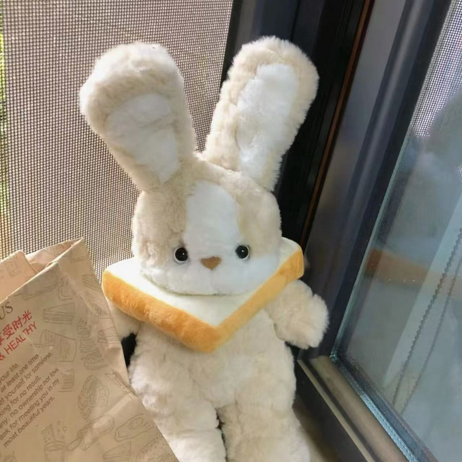 可愛晚安兔子毛絨玩具公仔玩偶, 1個, 阿貝貝ins小兔子+套頭吐司片32.88厘米含耳朵+手提禮袋