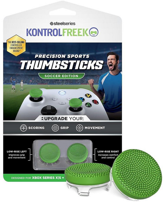 KontrolFreek Precision Sports Xbox 시리즈 X XBX 및 One XB1 컨트롤러용 퍼포먼스 썸스틱 | 축구 에디션 로우 라이즈 오목 그린 12048, Soccer