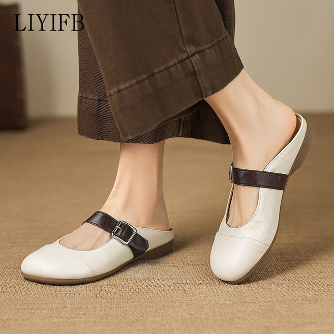LIYIFB 발편한 여성 블로퍼 슬리퍼 3cm 스트랩 여성 뮬 슬리퍼 빅사이즈 265-210
