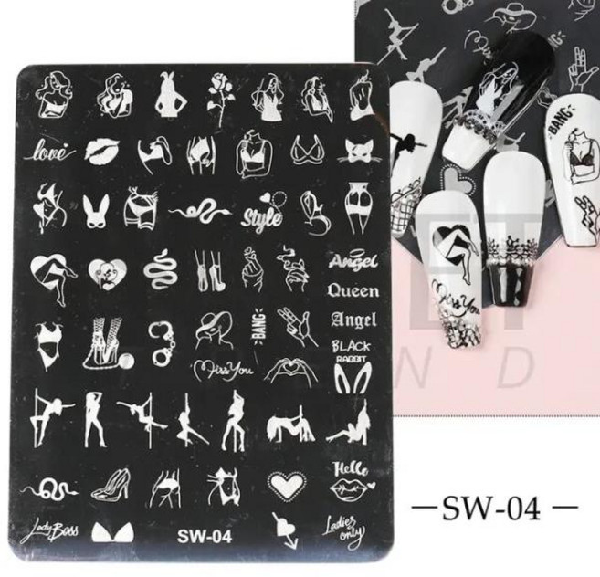 네일용스티커 네일 아트 스탬핑 플레이트 나비 깃털 디자인 꽃 드로잉 프린팅 스탬프 템플릿 참 몰드 스텐, 1개