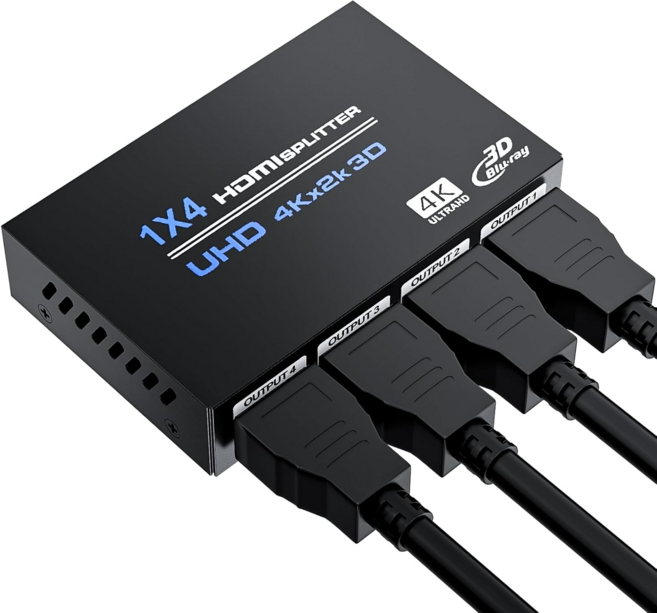 易控王 4K 1x4 HDMI分配器 4K@30Hz高畫質 4螢幕同步顯示, 1個, 40-202-03