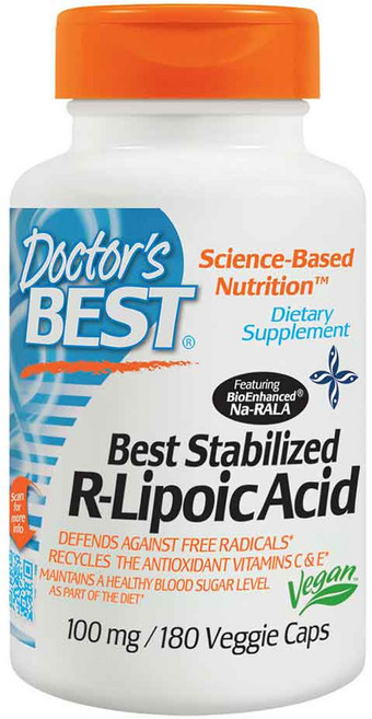 Doctor's BEST R-硫辛酸素食膠囊 100mg, 180顆, 1罐