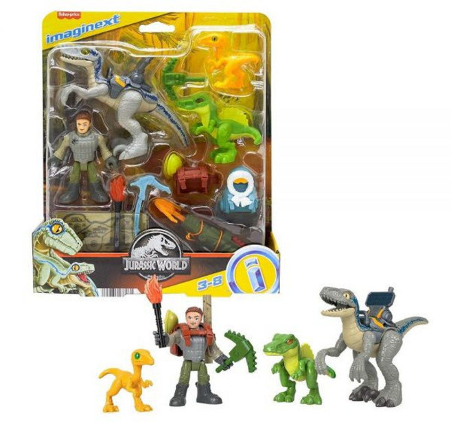 Fisher-Price Imaginext 쥬라기 월드 공룡 장난감 트랙 및 트레일 팩 플레이 세트 오웬 그레이디 블루 랩터 포함 만 3세 이상