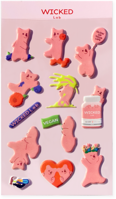 위키드랩 핑크구미베어 곰돌이 폼스티커