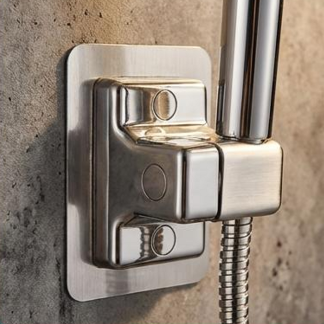 무타공 딱붙접착 360도 각도조절 샤워기 거치대, 실버