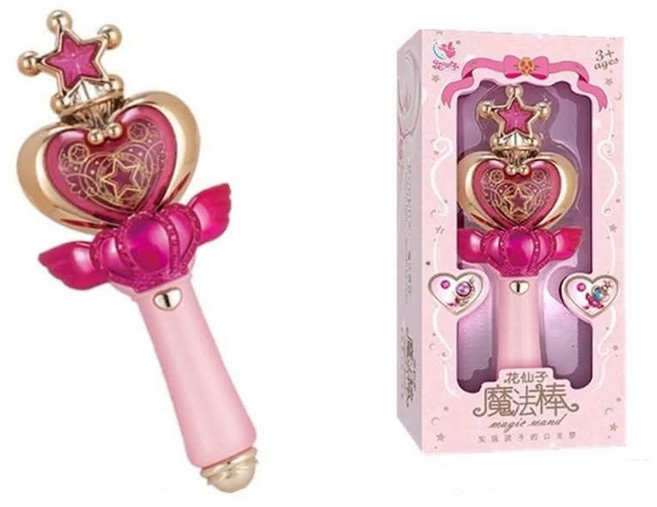 花仙子魔法棒 兒童音樂 夢幻燈光玩具 角色扮演道具, 粉色-愛心, 1個